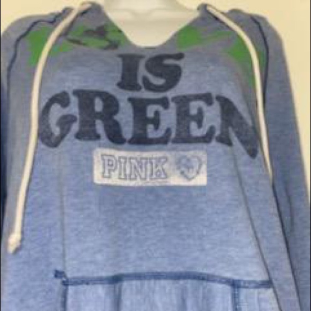 Pink love is green hooded sweatshirt size large
